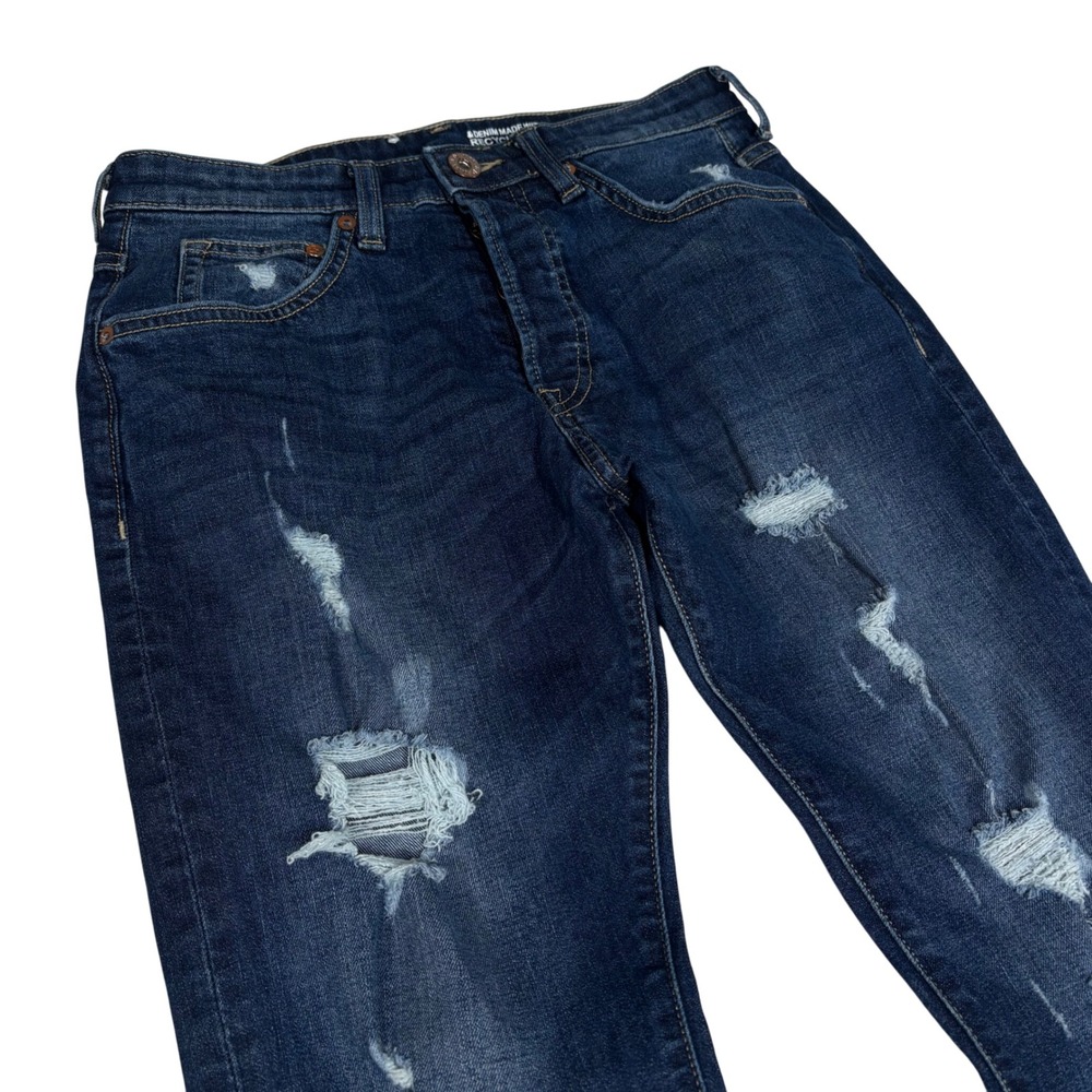 H&M Women Skinny Low Waist Dark Wash Distressed Jeans Size 31 32